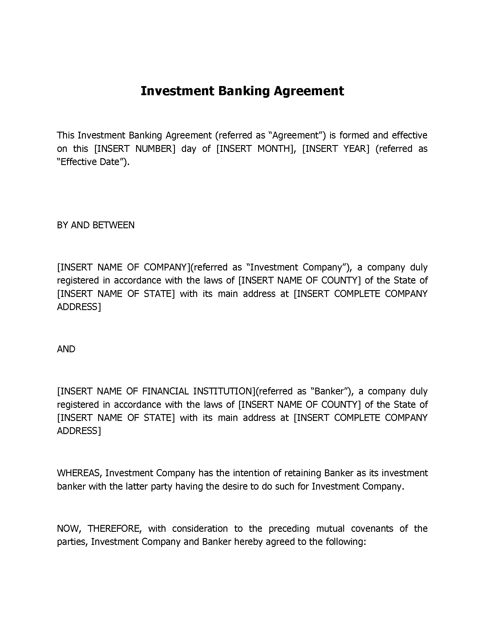 Investment Banking Agreement